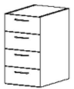 Underskab m/4 normudtræk metalskuffer 456x650x900