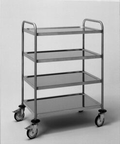Rustfrit kørebord m/4 hylder. Hyldestr. 80x50 cm